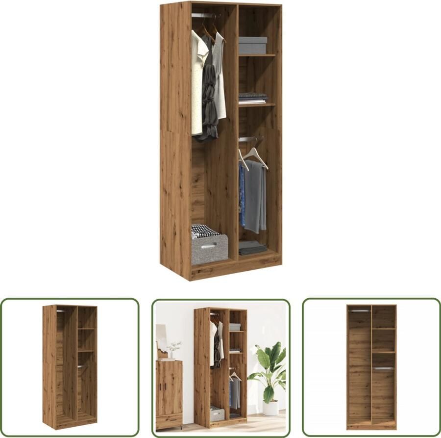 The Living Store Kledingkast 80x50x200 cm bewerkt hout artisanaal eikenkleur Gangkast Houten Kast Kledingopbergkast Bergruimte Vintage Kast
