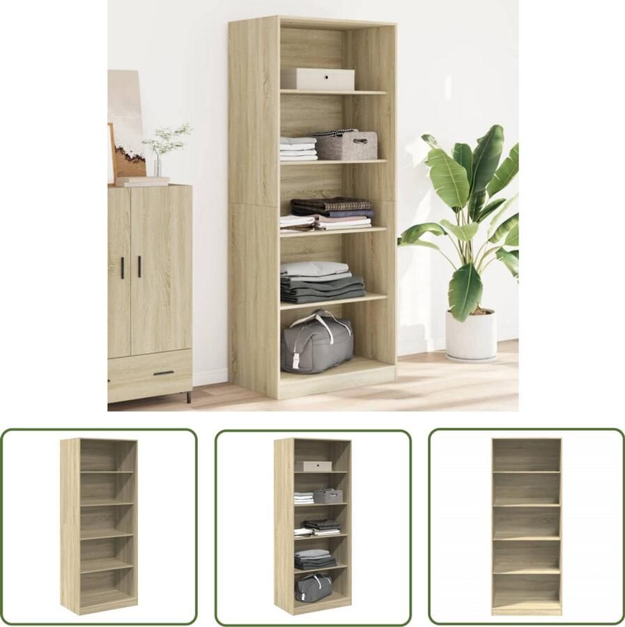 The Living Store Kledingkast 80x50x200 cm bewerkt hout sonoma eikenkleurig Gangkast Houten Kast Opslagoplossing Kledingkast Bruine Kast