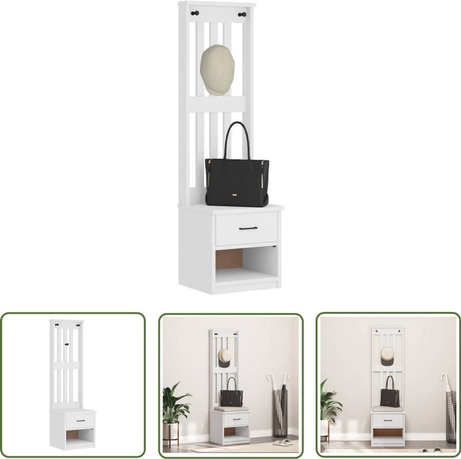 VidaXL Houten Kast Halstandaard Halboom SANDNES wit 45x40x159 5 cm massief grenenhout Entreespiegel Opslagoplossing Vintage Decoratie