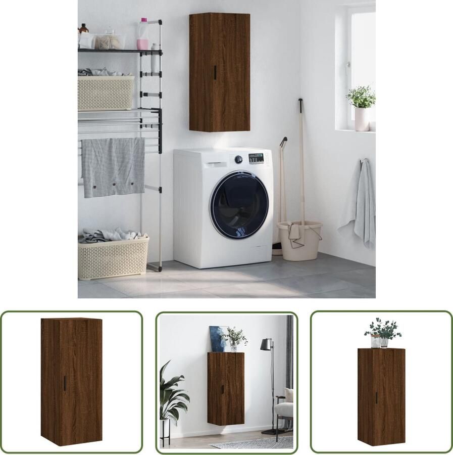 The Living Store Hangkast 34 5x34x90 cm bruin eikenkleur Wandkast Houten Kast Opbergkast Bruine Kast Hangkast
