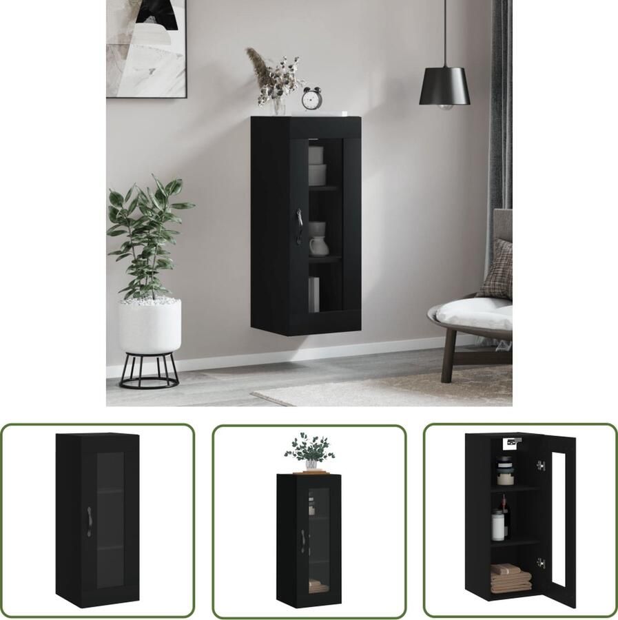 VidaXL Hangkast 34 5x34x90 cm zwart Hangkast Houten Kast Zwarte Kast Opslagoplossing Badkamermeubilair