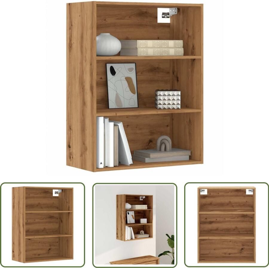 The Living Store Hangkast 69 5x32 5x90 cm artisanaal eikenkleur Hangkast Houten Kast Opslagoplossing Wandmontage Eiken Kleur