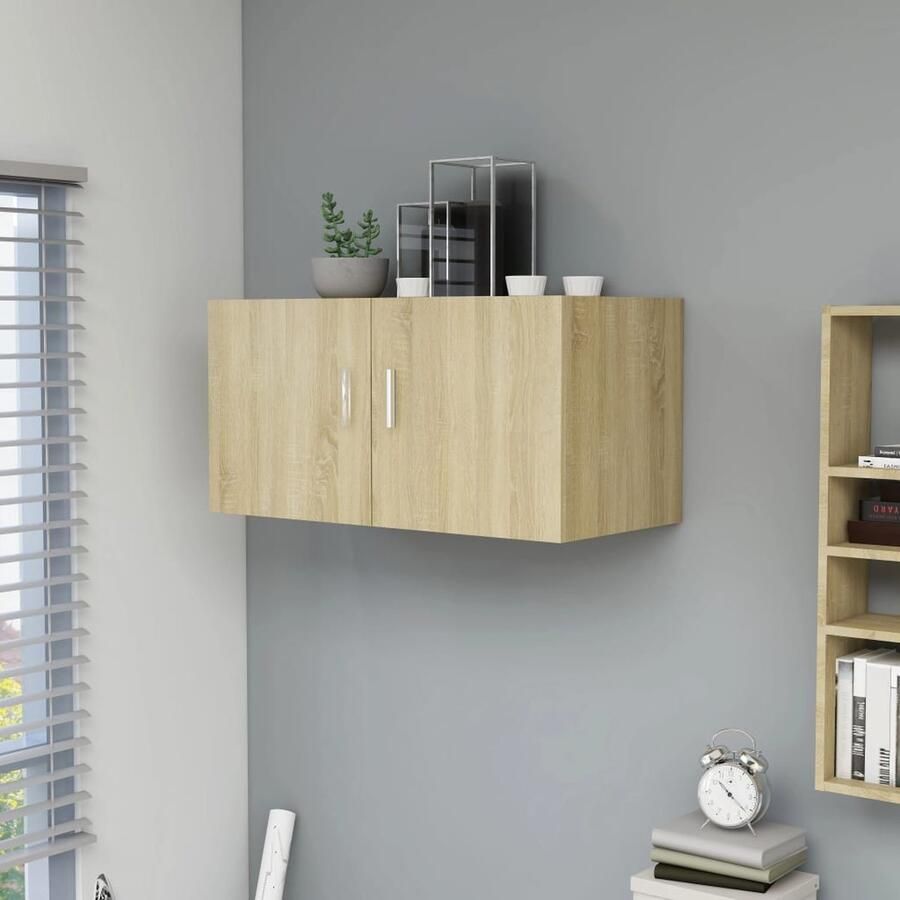 The Living Store Hangkast 80x39x40 cm bewerkt hout sonoma eikenkleurig Hangkast Wandkast Salontafel Keukenkast Slaapkamerkast