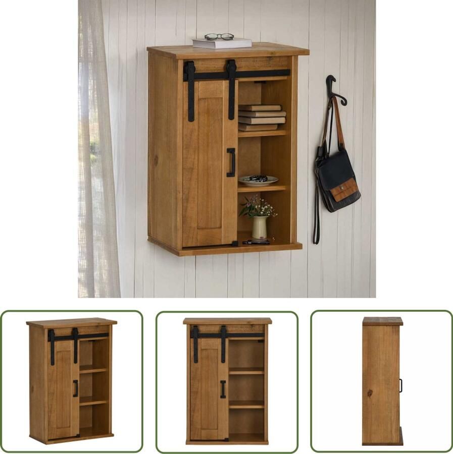 The Living Store Hangkast HALDEN met schuifdeur 49x22 5x70 cm grenenhout Hangkast Houten Kast Grenoble Kast Wandkast Opbergkast