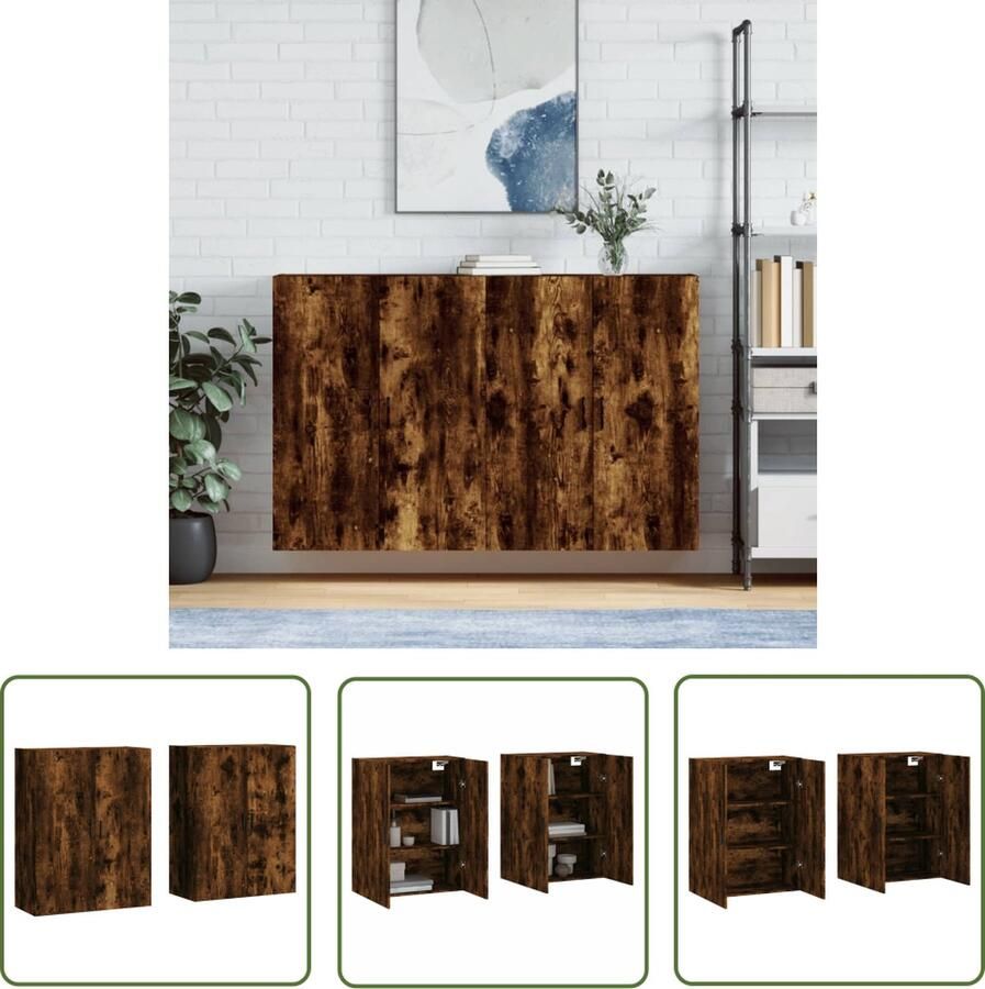 The Living Store Hangkasten 2 st 69 5x34x90 cm gerookt eikenkleurig Wandkast Opbergkast Houten Kast Keukenopstelling Badkameroplossing