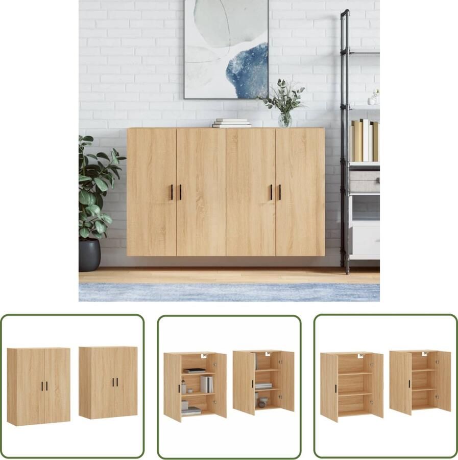 The Living Store Hangkasten 2 st 69 5x34x90 cm sonoma eikenkleurig Wandkast Opbergkast Salontafel Keukenkast Houten Kast
