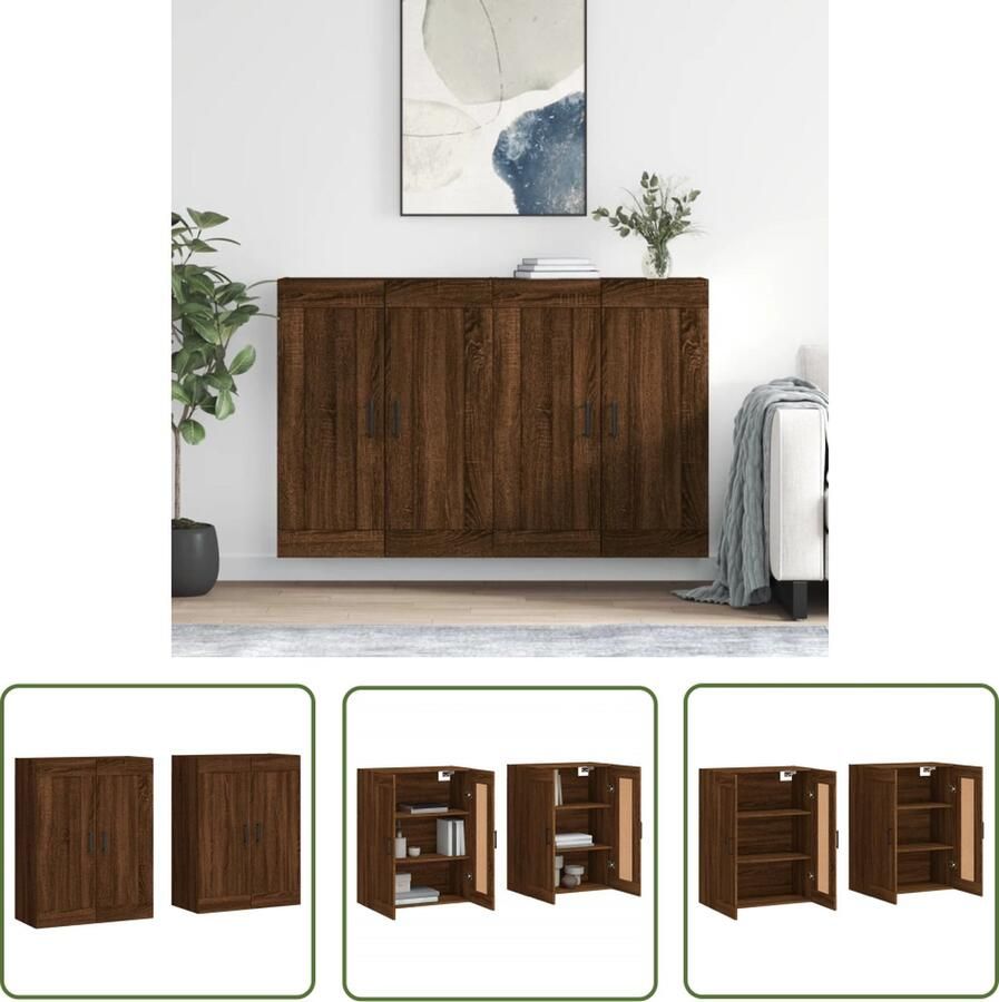 The Living Store Hangkasten 2 st bewerkt hout bruin eikenkleur Wandkast Houten Kast Opbergkast Bruine Meubels Bruine Eiken