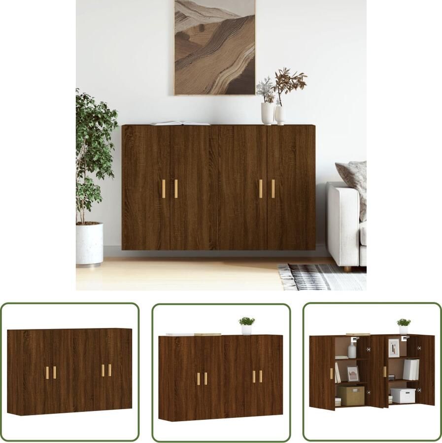 The Living Store Hangkasten 2 st bewerkt hout bruin eikenkleur Wandkast Houten Kast Bruine Eiken Meubels Opbergkast Living Room Furniture