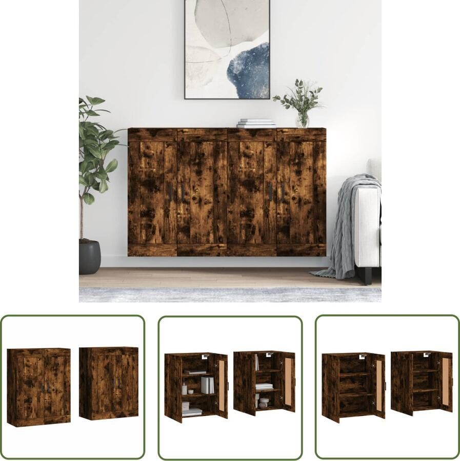 The Living Store Wandmeubel Praktische en decoratieve Opbergkast Afmetingen- 69.5 x 34 x 90 cm Ken- Gerookt eiken Materiaal- Bewerkt hout en zinklegering Montage vereist - Foto 3