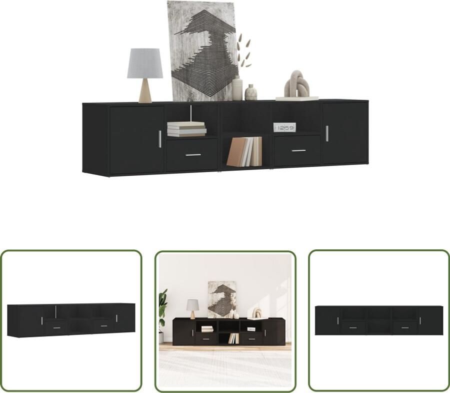 The Living Store Hoekkast 200x40x45 cm bewerkt hout zwart Hoekkast Houten Kast Zwarte Kast Opbergkast Salontafel - Foto 2