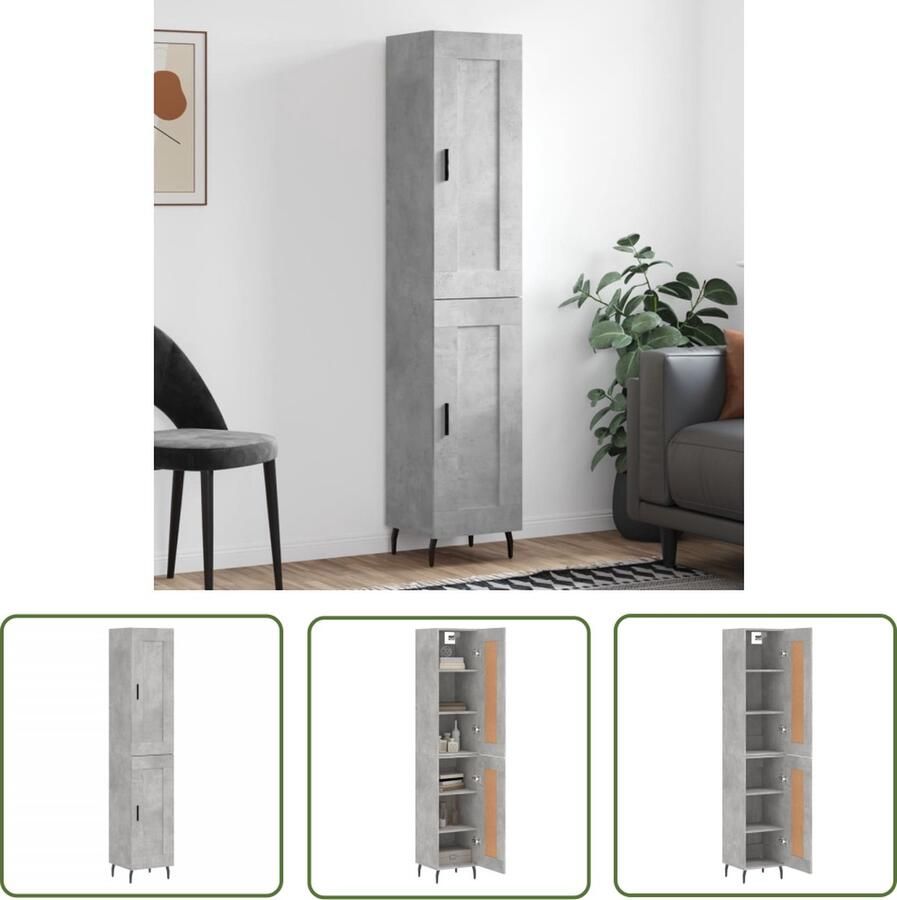 The Living Store Hoge kast 34 5x34x180 cm bewerkt hout betongrijs Hoge Kast Kasten Betonnen Kast Grijze Kast Houten Kast - Foto 2