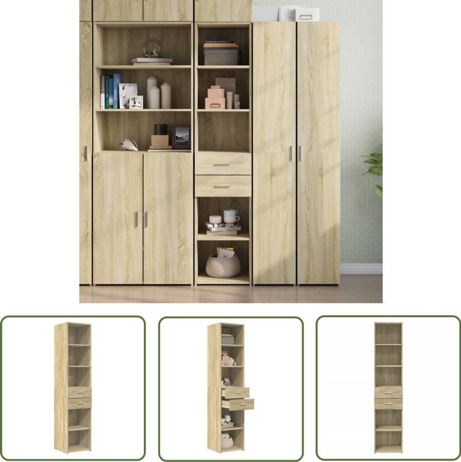 The Living Store Hoge kast 40x42 5x185 cm bewerkt hout sonoma eikenkleurig Hoge Kast Kasten Houten Kast Opbergkast Scandinavisch Design