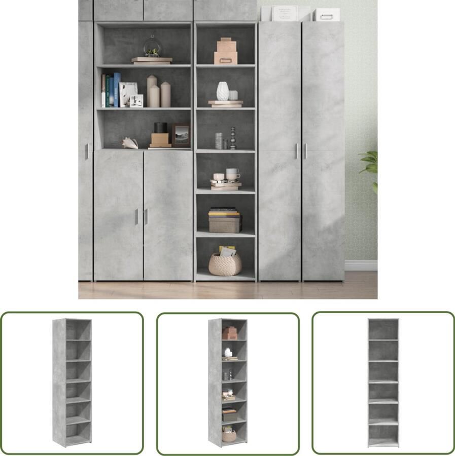 The Living Store Hoge kast 45x41x185 cm bewerkt hout betongrijs Hoge Kast Houten Kast Betonnen Grijze Kast Dressoir Opbergkast