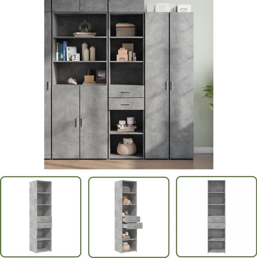 The Living Store Hoge kast 45x42 5x185 cm bewerkt hout betongrijs Opbergkast Scandinavisch Design Houten Kast Betongrijze Kast Woonkamer Kast