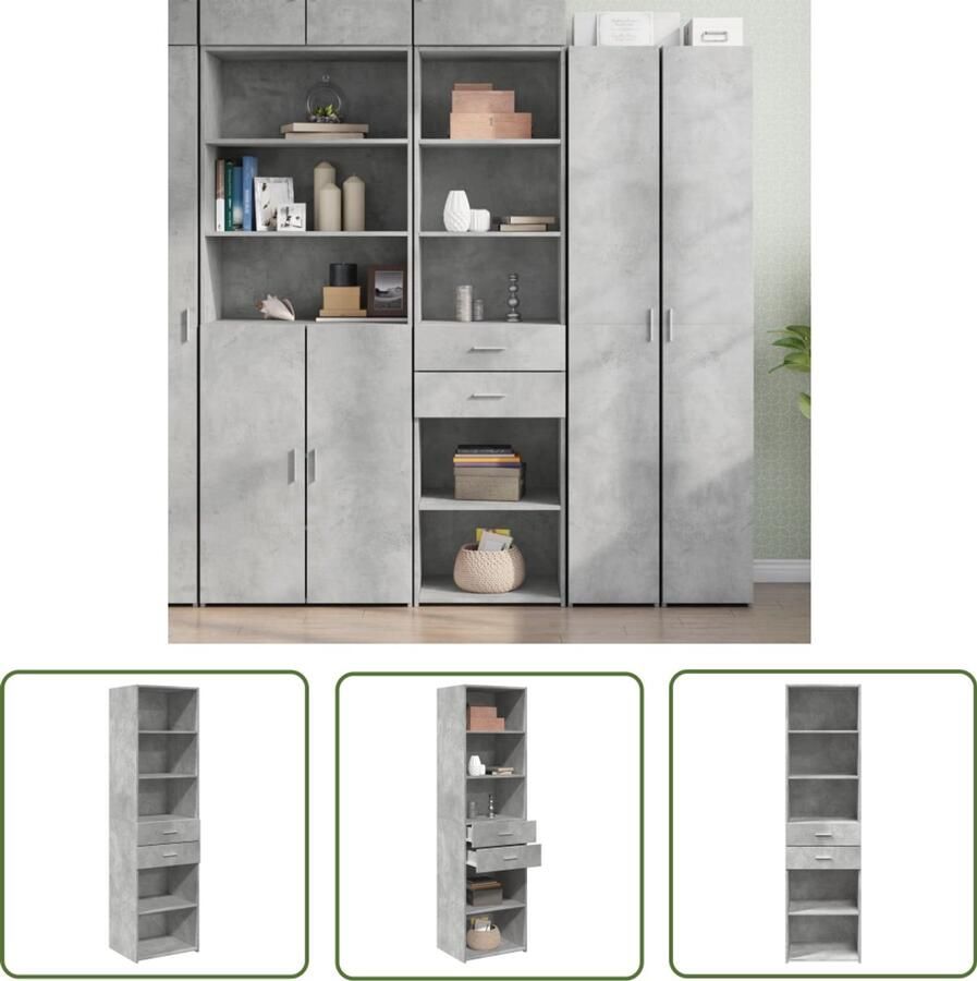 The Living Store Hoge kast 50x42 5x185 cm bewerkt hout betongrijs Opbergkast Scandinavisch Design Houten Kast Betonnen Grijze Kast Woonkamer Kast