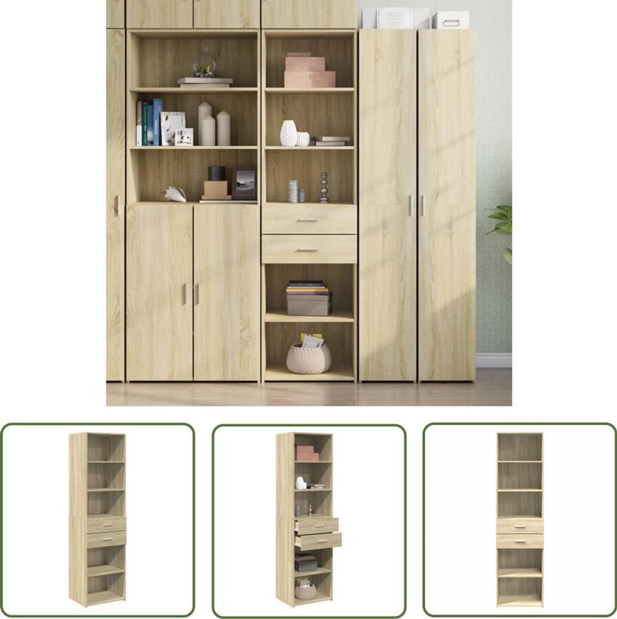 The Living Store Hoge kast 50x42 5x185 cm bewerkt hout sonoma eikenkleurig Opslagkast Houten Kast Scandinavisch Design Eiken Kleur Woonkamer Kast