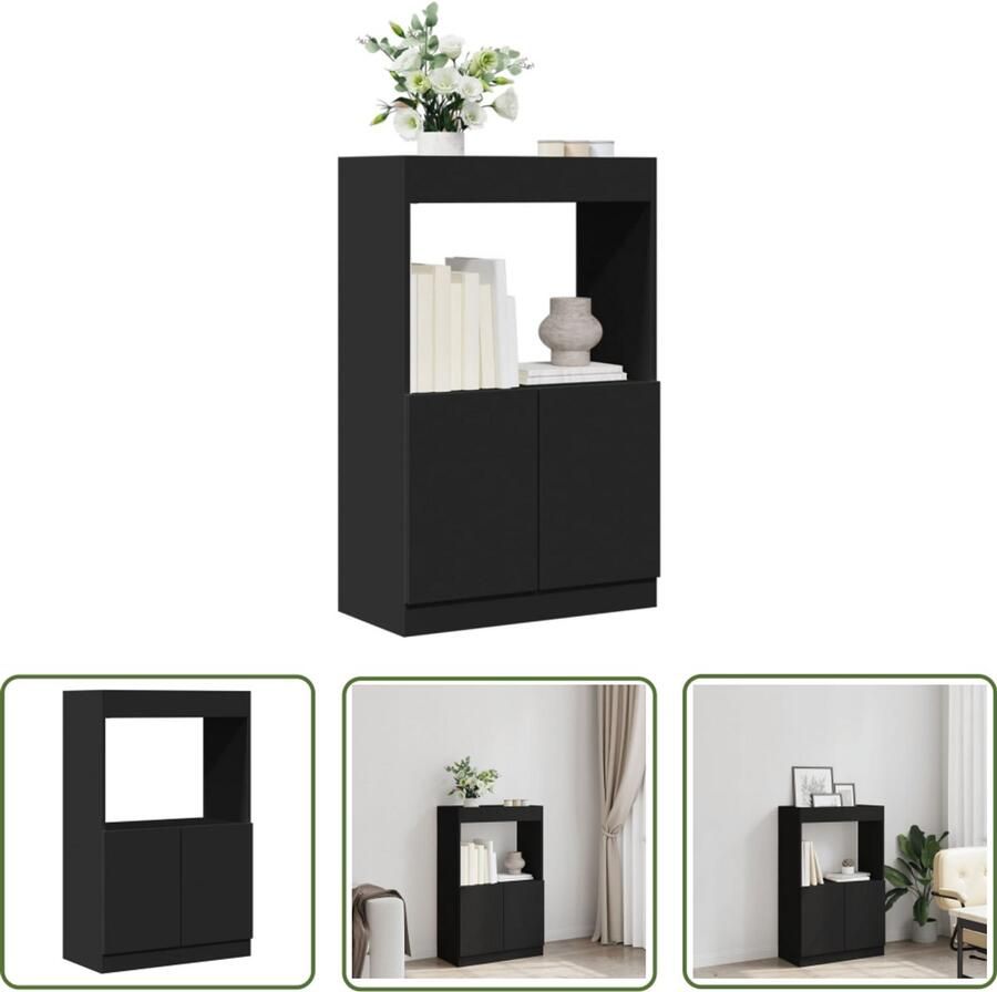 The Living Store Hoge kast 63x33x100 cm bewerkt hout zwart Hoge Kast Houten Kast Opslagoplossing Boekenkast Woonkamerdecoratie