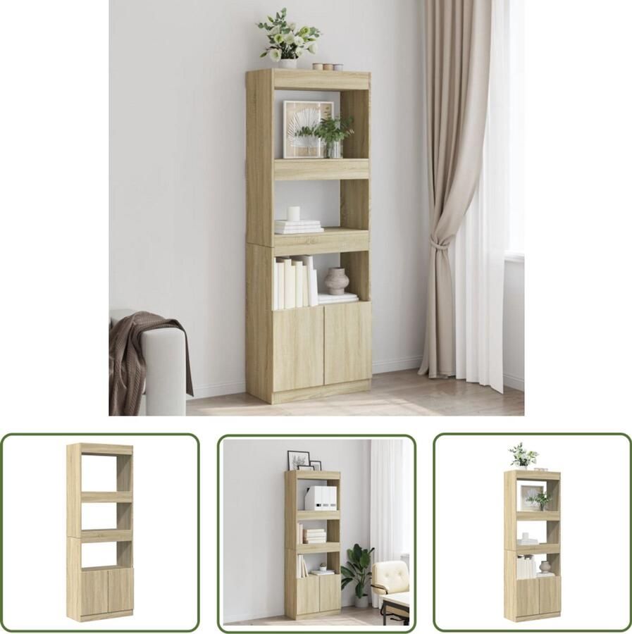 The Living Store Hoge kast 63x33x180 cm bewerkt hout sonoma eikenkleurig Hoge Kast Houten Kast Opslagkast Kasten Set Salontafel