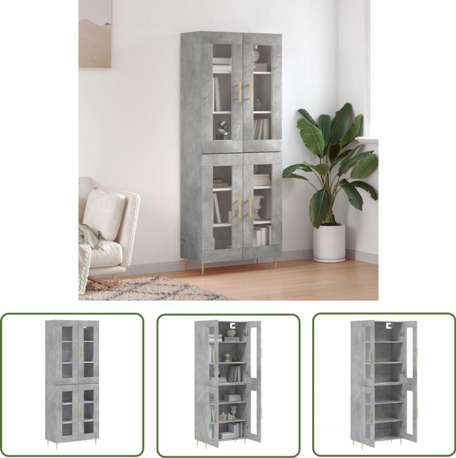 VidaXL Betongrijs Hoge Kast Hoge kast 69 5x34x180 cm bewerkt hout betongrijs Houten Kast Industrieel Design Opbergkast - Foto 2