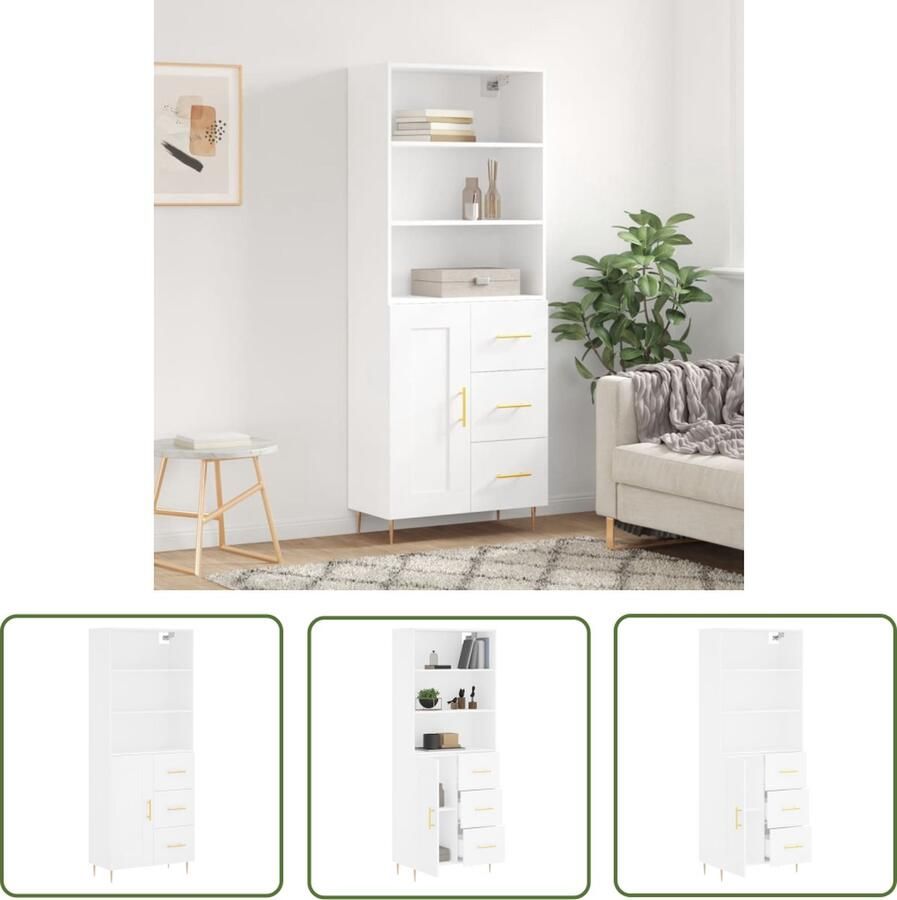 VidaXL Hoge kast 69 5x34x180 cm bewerkt hout wit Hoge Kast Houten Kast Wit Kast Opbergkast Living Room Furniture - Foto 3