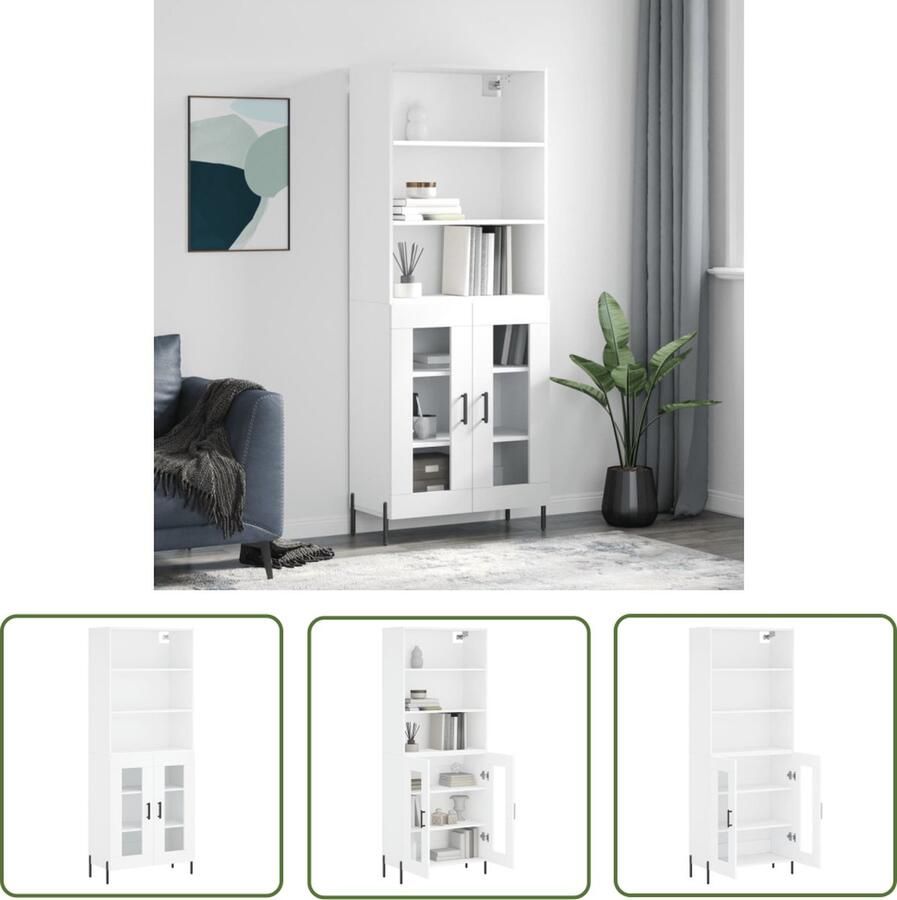 The Living Store Hoge kast 69 5x34x180 cm bewerkt hout wit Hoge Kast Opbergkast Houten Kast Wit Kast Moderne Kast