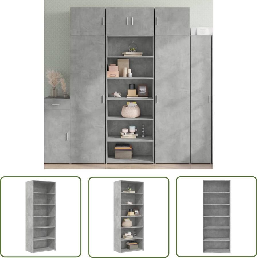 The Living Store Hoge kast 70x41x185 cm bewerkt hout betongrijs Scandinavisch Design Houten Kast Opbergkast Woonkamer Kast Entree Kast