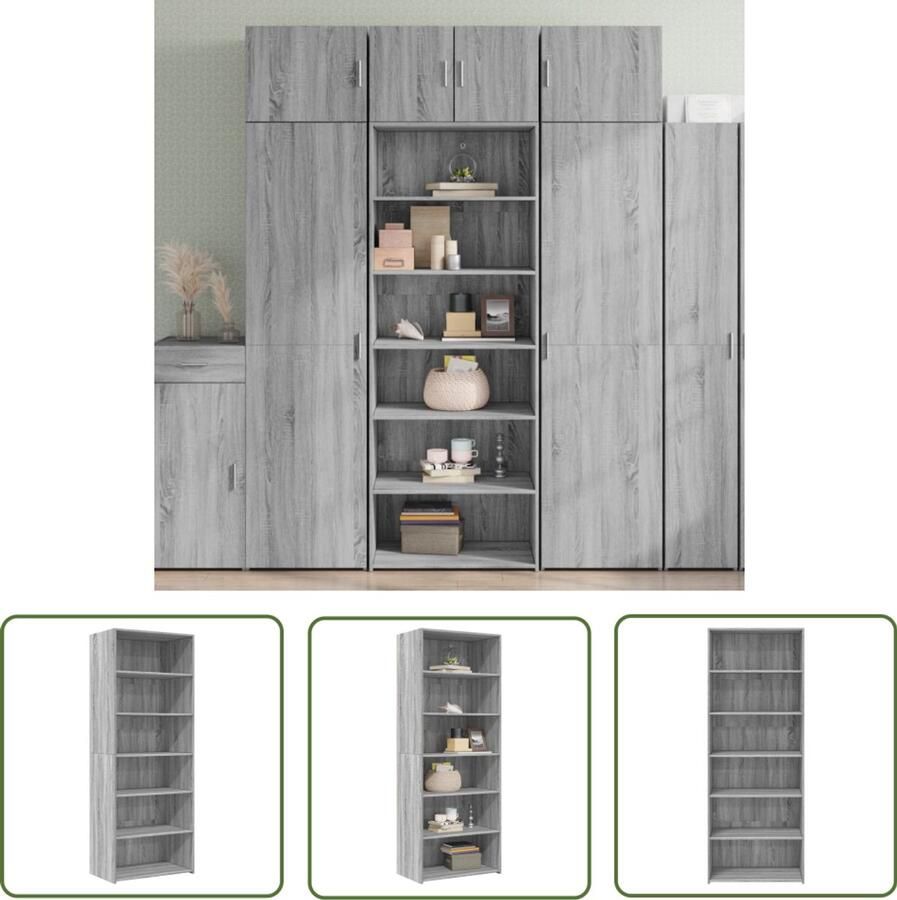 The Living Store Hoge kast 70x41x185 cm bewerkt hout grijs sonoma eikenkleurig Opbergkast Scandinavisch Design Grijze Kast Houten Kast Hoog Dressoir