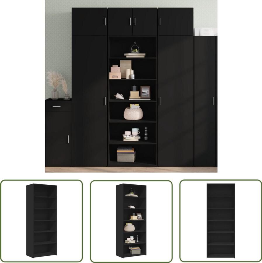 The Living Store Hoge kast 70x41x185 cm bewerkt hout zwart Opbergkast Scandinavisch Design Houten Kast Zwarte Kast Woonkamer Kast