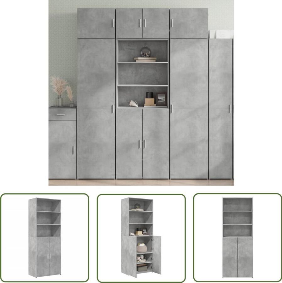 The Living Store Hoge kast 70x42 5x185 cm bewerkt hout betongrijs Hoge Kast Houten Kast Opslagkast Betonnen Grijze Kast Woonkamer Kast