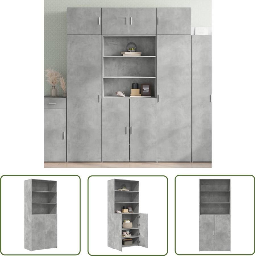 The Living Store Hoge kast 80x42 5x185 cm bewerkt hout betongrijs Hoge Kast Houten Kast Opslagkast Betonnen Grijze Kast Woonkamer Kast