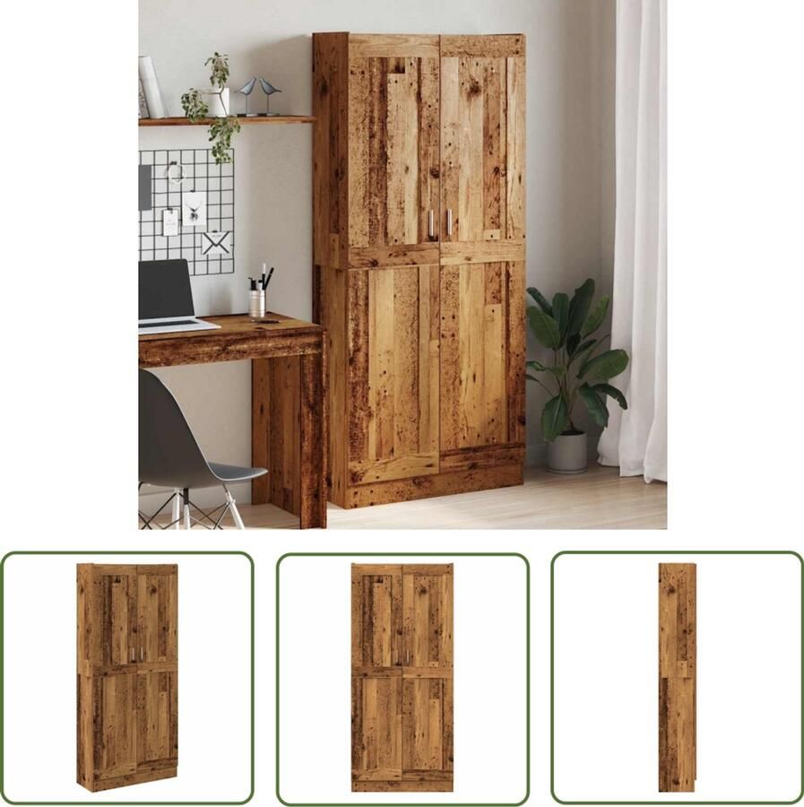The Living Store Hoge kast 82 5x30 5x185 cm bewerkt hout oud houtkleurig Hoge Kast Houten Kast Opslagkast Vintage Kast Badkamerkast