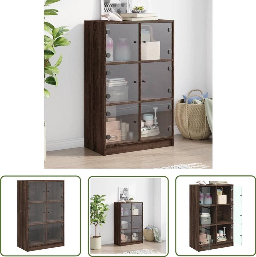The Living Store Hoge kast met deuren 68x37x109 cm bewerkt hout bruin eikenkleur Hoge Kast Boekenkast Houten Kast Opbergkast Bibliotheekkast