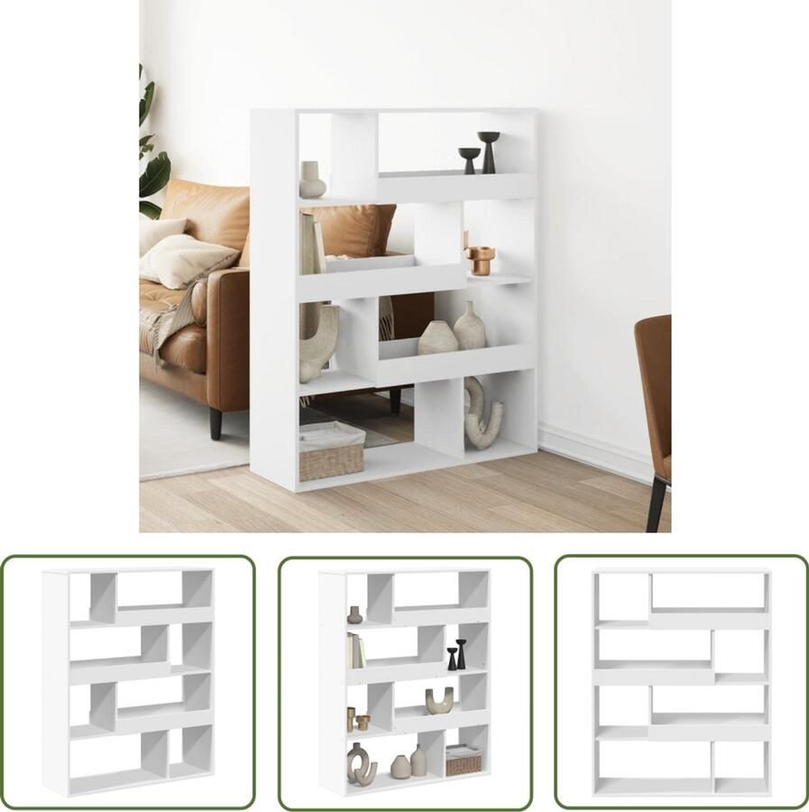 VidaXL Kamerscherm 100x33x125 5 cm bewerkt hout wit Kamerscherm Houten Kast Wandplank Opslagruimte Boekenrek