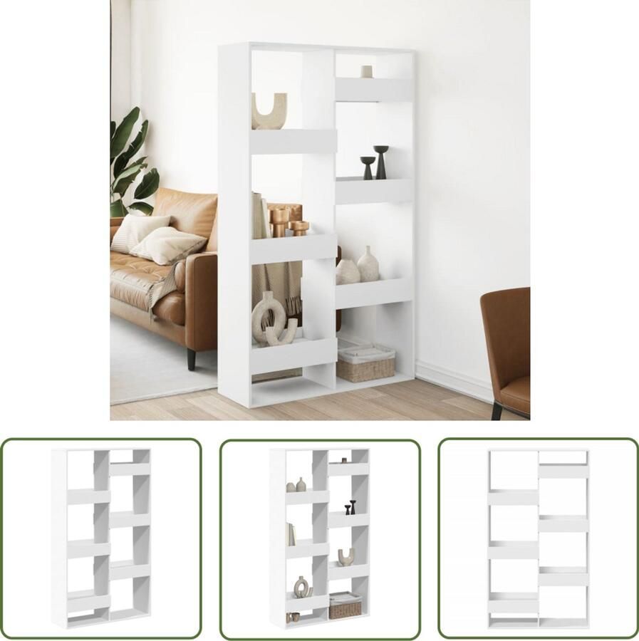 The Living Store Kamerscherm 100x33x175 cm bewerkt hout wit Kamerscherm Houten Kast Wandplank Opbergsysteem Bibliotheek