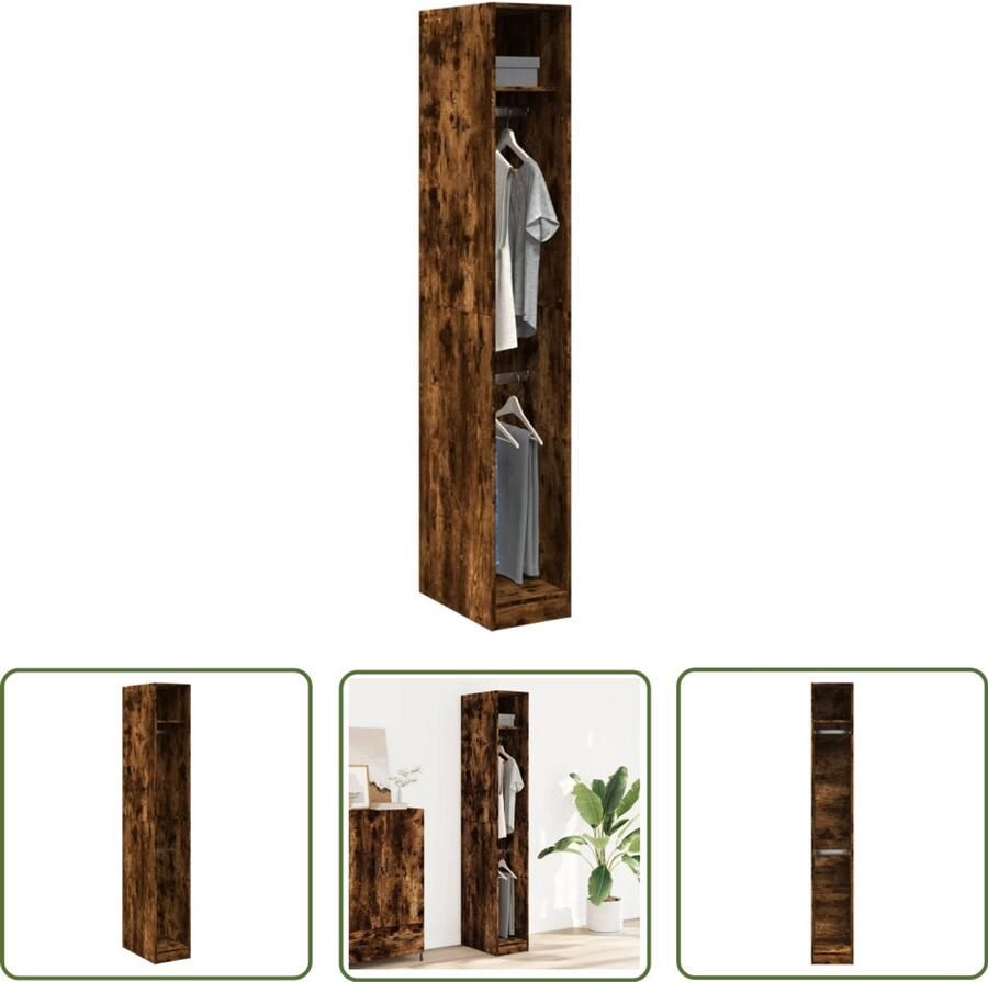 The Living Store Kledingkast 30x50x200 cm bewerkt hout gerookt eikenkleurig Kledingkast Houten Kast Bergruimte Garderobe Opslagoplossing