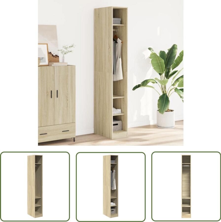 The Living Store Kledingkast 30x50x200 cm bewerkt hout sonoma eikenkleurig Kledingkast Houten Kast Garderobe Opslagoplossing Kledingorganisatie