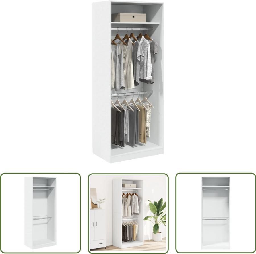 The Living Store Kledingkast 80x50x200 cm bewerkt hout wit Kledingkast Houten Kast Bergruimte Opslagoplossing Garderobe