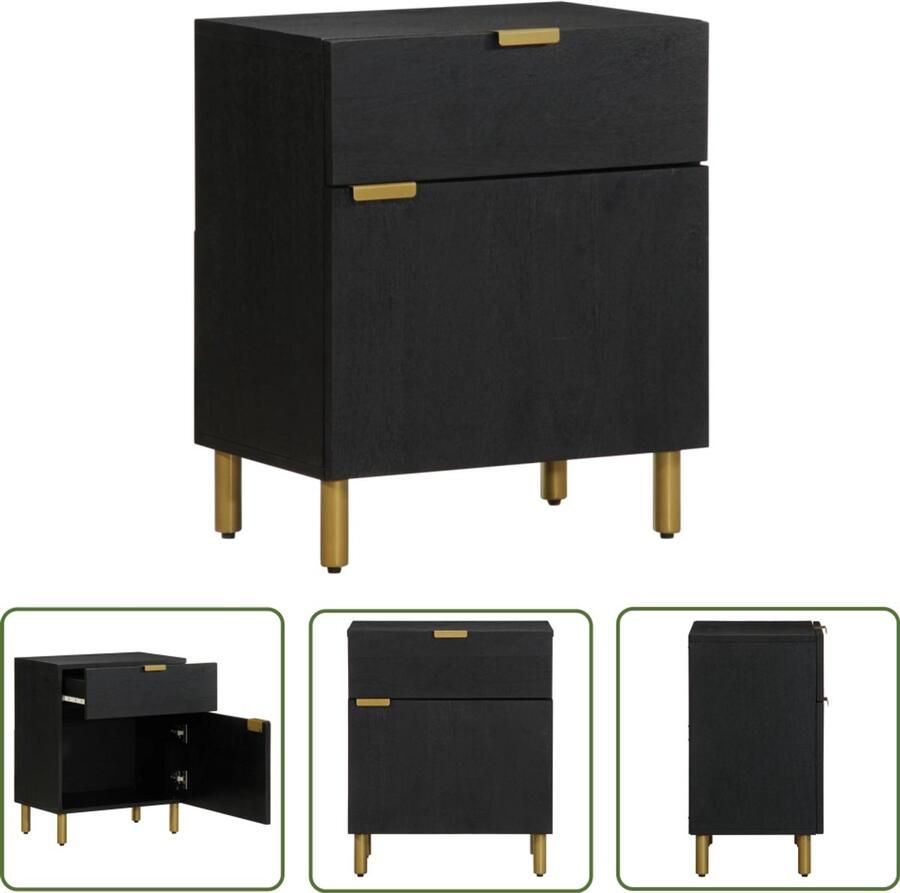 The Living Store Nachtkastje 50x33x60 cm bewerkt hout zwart Nachtkastje Houten Kast Slaapkamersdecoratie Opbergkast Vintage Meubel