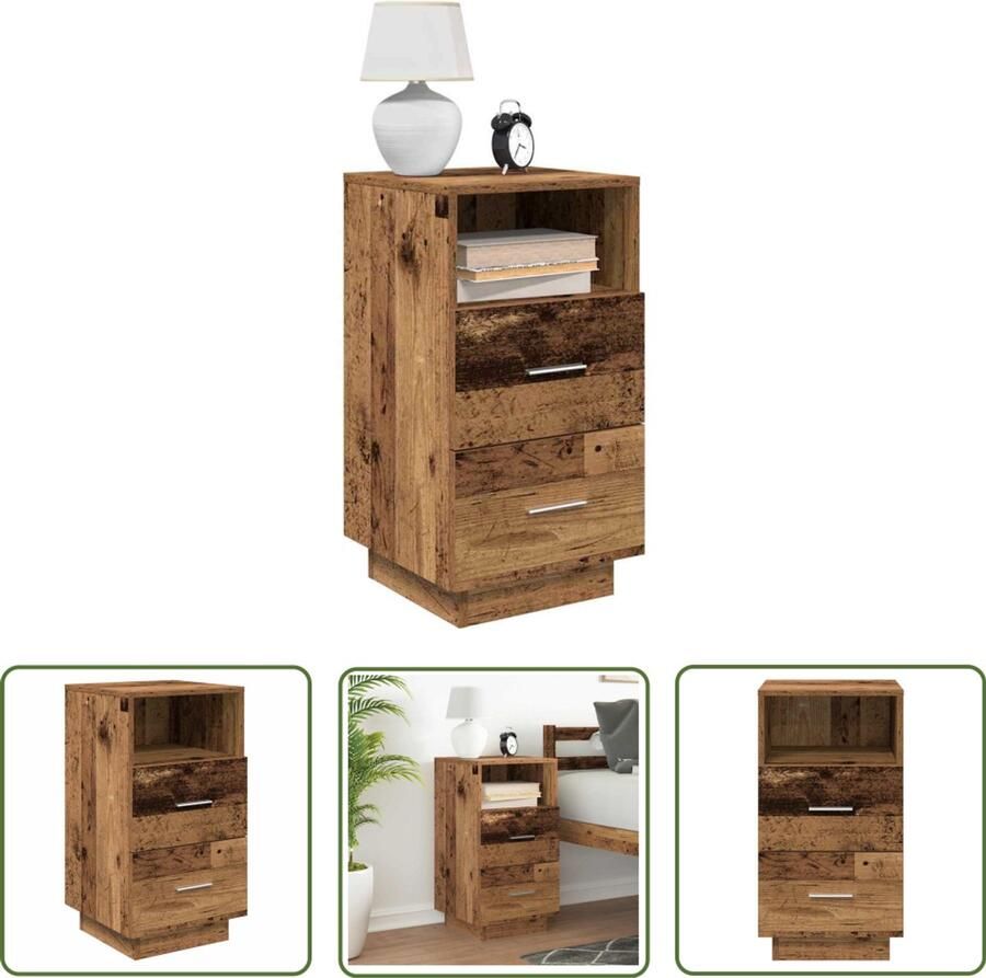 The Living Store Nachtkastje met 2 lades 36x36x68 cm oud houtkleurig Nachtkastje Houten Kast Slaapkamers Opbergkast Nachtlampje