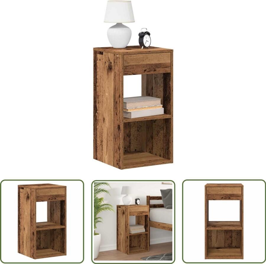 The Living Store Nachtkastje met lade 35x34x66 5 cm oud houtkleurig Nachtkastje Houten Kast Slaapkamers Opbergkast Bureaulamp