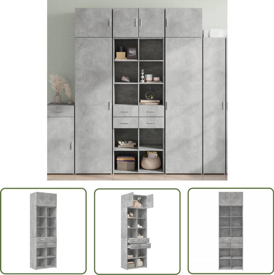 The Living Store Opbergkast 70x42 5x225 cm bewerkt hout betongrijs Opslagkast Houten Kast Betonnen Kast Opberger Bergruimte