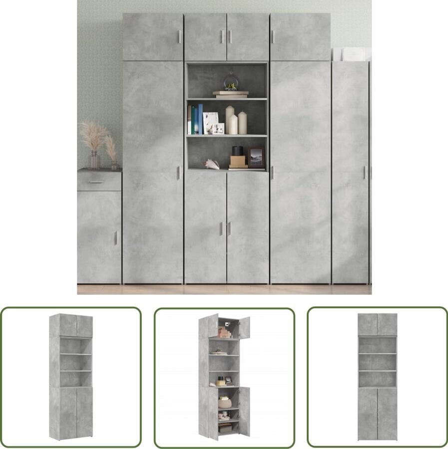 The Living Store Opbergkast 70x42 5x225 cm bewerkt hout betongrijs Opslagkast Houten Kast Betonnen Kast Opbergruimte Multifunctioneel Meubilair