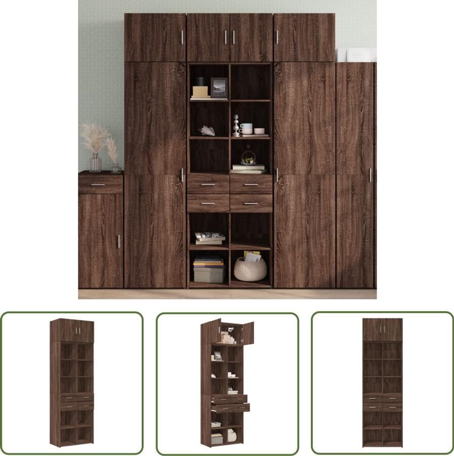 VidaXL Houten Kast Opslagkast Opbergkast 70x42 5x225 cm bewerkt hout bruin eikenkleurig Bruine Eiken Kleur Opbergruimte Bibliotheekkast
