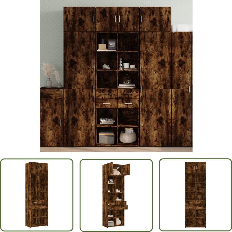 The Living Store Opbergkast 70x42 5x225 cm bewerkt hout gerookt eikenkleur Opslagkast Houten Kast Bergruimte Opbergvakken Multifunctioneel Meubilair