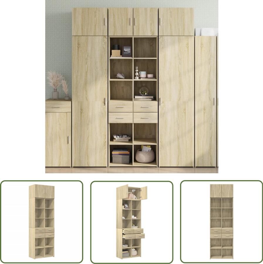 The Living Store Opbergkast 70x42 5x225 cm bewerkt hout sonoma eikenkleurig Opslagkast Houten Kast Eiken Meubels Bergruimte Multifunctioneel Meubel