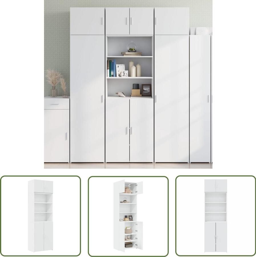 The Living Store Opbergkast 70x42 5x225 cm bewerkt hout wit Houten Opbergkast Opbergruimte Ruime Opbergkast Multifunctioneel Meubilair