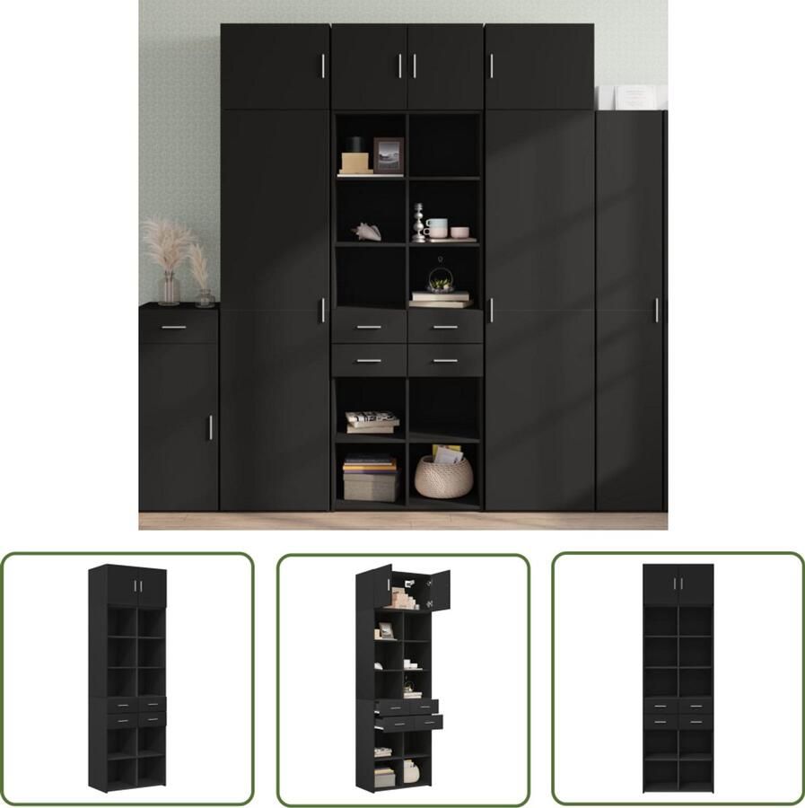 The Living Store Opbergkast 70x42 5x225 cm bewerkt hout zwart Opslagkast Houten Kast Opbergruimte Bibliotheekkast Entree Kast