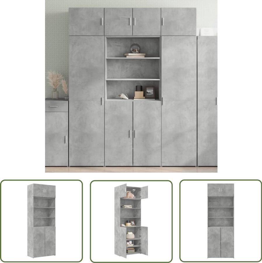 The Living Store Opbergkast 80x42 5x225 cm bewerkt hout betongrijs Opslagkast Houten Kast Betonnen Kast Opbergruimte Multifunctioneel Meubilair