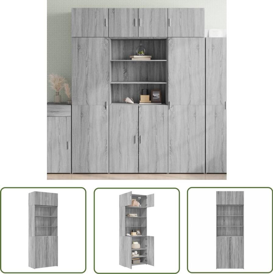 The Living Store Opbergkast 80x42 5x225 cm bewerkt hout grijs sonoma eikenkleur Opslagkast Houten Kast Grijze Kast Opbergruimte Multifunctioneel Meubilair