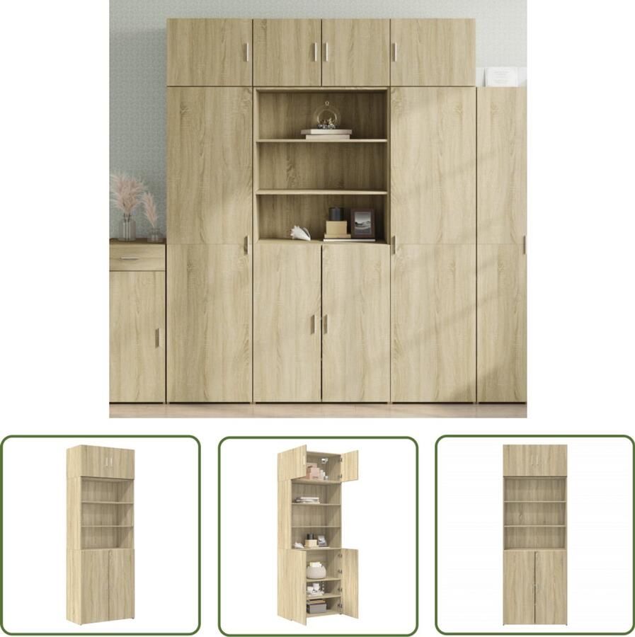 VidaXL Houten Kast Opslagkast Opbergkast 80x42 5x225 cm bewerkt hout sonoma eikenkleurig Eiken Kleur Opberger Woonaccessoires